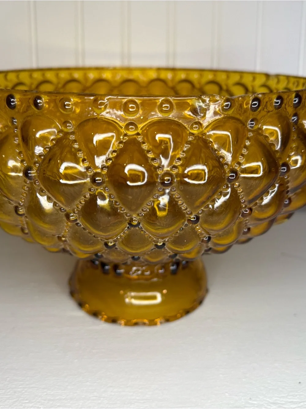 VTG Large 10” Fitter Amber Glass Hurricane Lamp Shade Diamond Quilted Ruffle